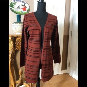 Colour Works Striped Long Open Sweater Cardigan